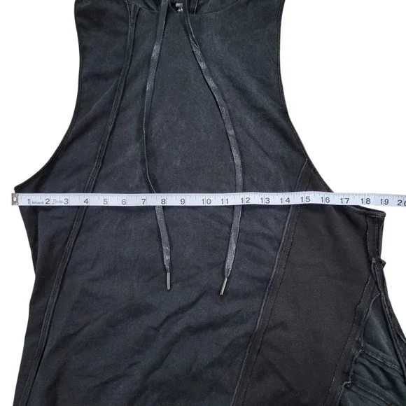 Darker Wavs Sleeveless Hoodie Womens L Black Asymmetrical Distressed Goth Grunge - Picture 10 of 11